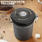 38oz Airtight Coffee Canister,Stainless Steel Coffee Bean Storage Container with Scoop Date Tracker & CO2 Release Valve for Beans, Grounds and more- Gray