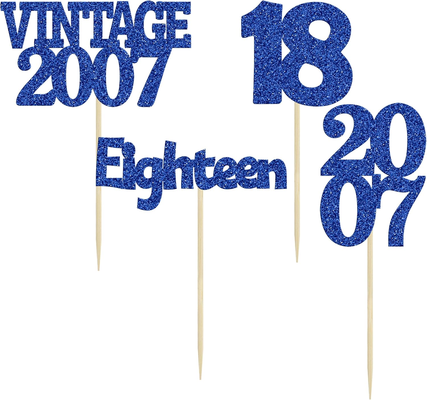 Gyufise 24Pcs 18th Birthday Cupcake Toppers Glitter Eighteen Vintage 2007 Adultish 18 Cupcake Picks Birthday Cake Decorations for Happy 18th Birthday Anniversary Party Supplies Deep Blue