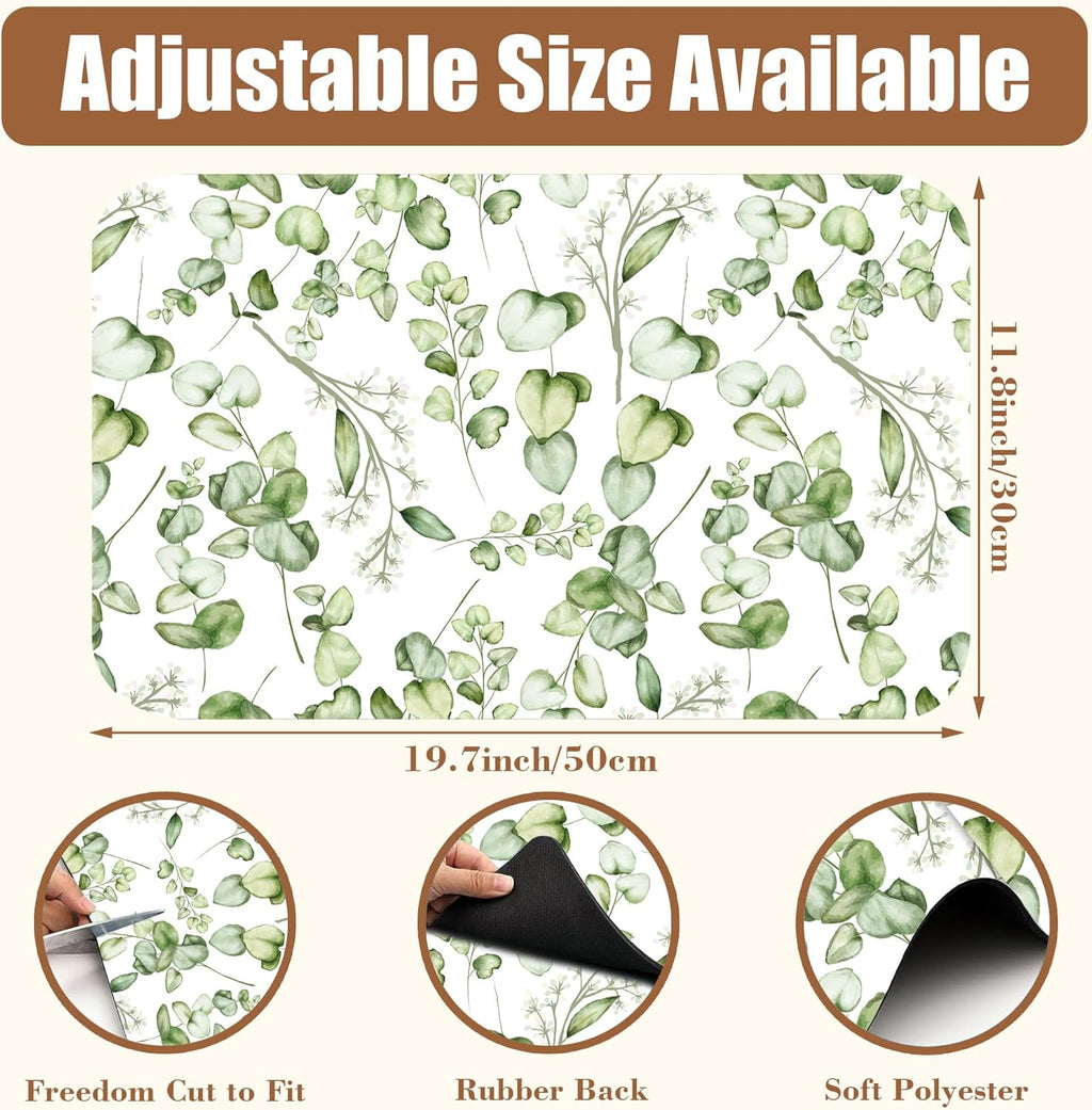 Eucalyptus Leaves Dish Drying Mat for Kitchen Counter Bar Mat Hide Stain Absorbent Rubber Backed Coffee Mat Coffee Maker Espresso Machine Accessories 11.8 x 19.7 Inch