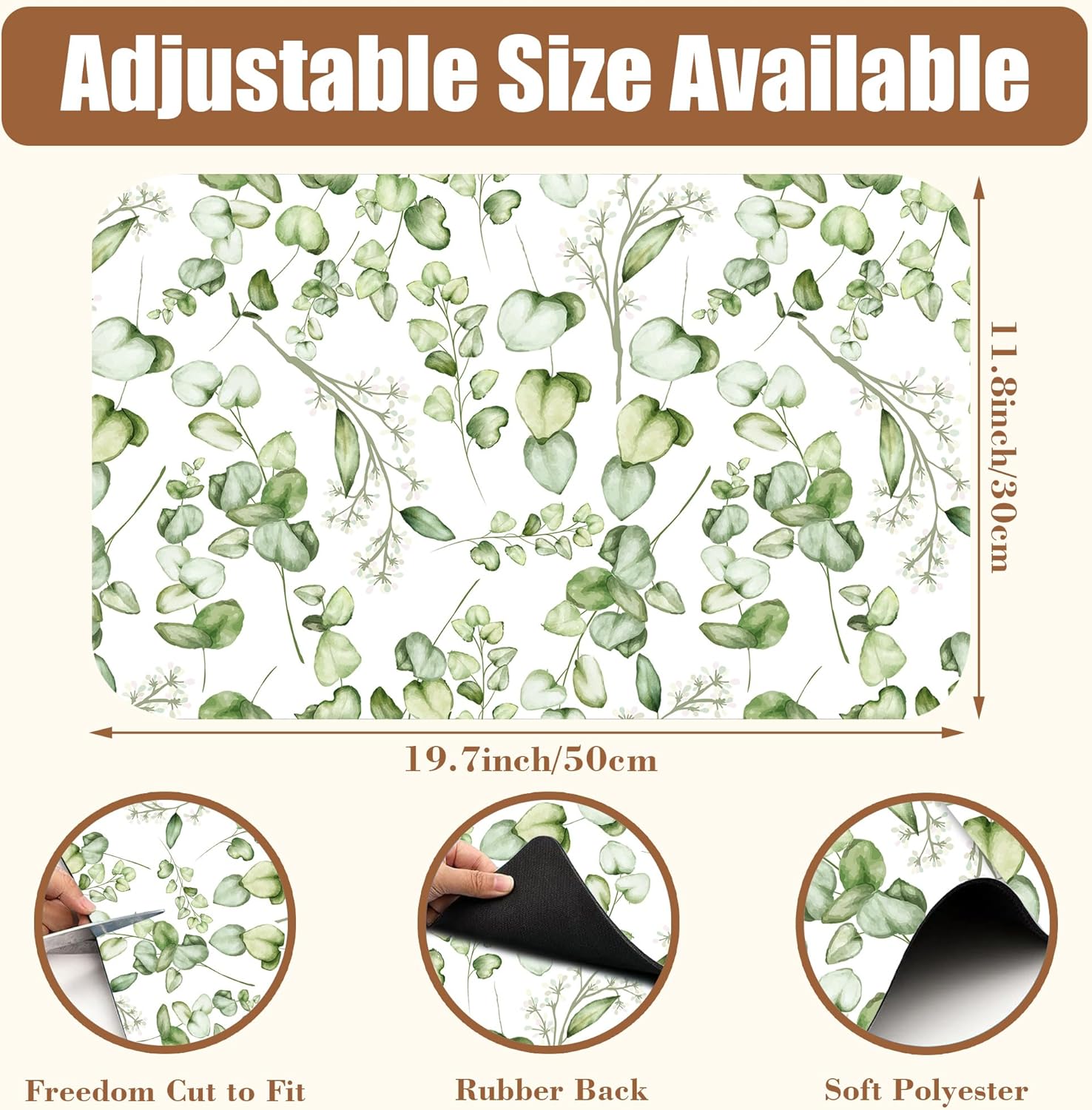 Eucalyptus Leaves Dish Drying Mat for Kitchen Counter Bar Mat Hide Stain Absorbent Rubber Backed Coffee Mat Coffee Maker Espresso Machine Accessories 11.8 x 19.7 Inch