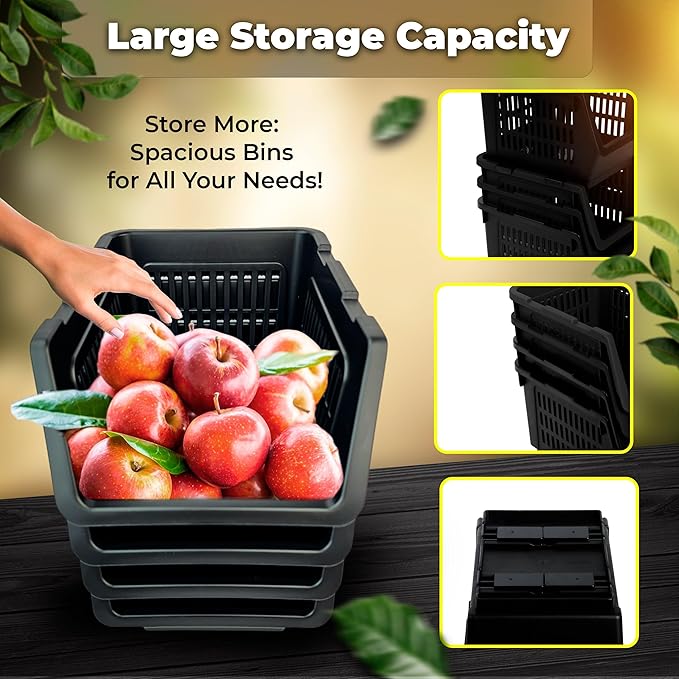 Skywin TidyFriend Small Stackable Storage Bins for Toy Organizer and Storage 4 Pack, Toy Storage Organizer for Kids Room and Home Organization (Black)