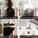 Cafe Du Chateau Stainless Steel French Press Coffee Maker - 34oz Insulated Coffee Press with 4-Level Filtration, BPA Free, Durable Glass, Great for Tea