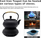 YJX Cast Iron Teapot Set with Cast Iron Warmer, Japanese Tetsubin Tea Kettle Set with Cups,Cast Iron Teapot with Stainless Steel Infuser and Enameled Interior(600ml Teapot Set Combination 1), Black