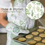 Heat Resistant Designer Kitchen Oven Mitts with Neoprene Non-Slip Grips and Hanging Loops | Set of 2 100% Cotton Long Sleeve Kitchen Oven Mitts | 5.5" x 12" | Green Herbs