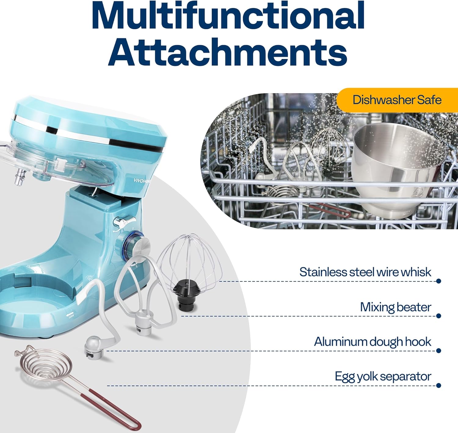 VIVOHOME 4.75 Quart Stand Mixer, 8 Speed Kitchen Electric Food Mixer, Household Stand Mixer for Baking, Cake, Bread with Beater, Dough Hook, Wire Whip and Egg Separator, Blue