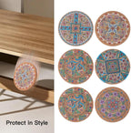 Coasters for Drinks 12 pcs Absorbent Cork Coasters with Turkish Mandala Pattrn for Coffee Table Housewarming Gifts for New Home Present for Friends, Living Room Decor, Apartment Decor