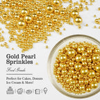 Gold Pearl Sprinkles for Cake Decorating, 150g/5.29oz, Mix Size, Edible Sugar Candy Pearls, Cake Decorations, Cupcake, Cookies, Ice cream Topper, Holiday, Wedding Party, Easter, Christmas Supplies