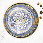 Round Decorative Trays Set of 2, Modern Plastic Serving Tray with Handles for Living Room, Coffee Table, Kitchen, Ottoman, Boho Blue, Large 13", Small 11.8"