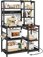 SUPERJARE Large Bakers Rack with Power Outlets, 6-Tier Microwave Stand, Coffee Bar with 12 S-Shaped Hooks, Kitchen Shelf with Wire Basket, 39.3 x 15.5 x 66.9 Inches, Black