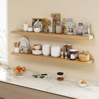 55 Inch Floating Shelves, 9.3" Deep Floating Shelf Wall Mounted, 56" Wall Shelves, Rustic Deep Bookshelf, Large Display Shelves & Storage Shelves for Bedroom, Living Room, Light Brown, Set of 1