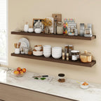 55 Inch Floating Shelves, 9.3" Deep Floating Shelf Wall Mounted, 56" Wall Shelves, Rustic Deep Bookshelf, Large Display Shelves & Storage Shelves for Bedroom, Living Room, Walnut, Set of 1