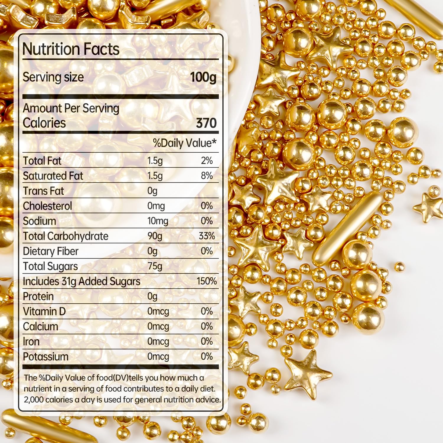Gold Pearl Star Rods Sprinkles, Edible Gold Pearls Sprinkles for Cake Decorating, 150g/5.29oz, Cake Decoration, Cake Toppers, Wedding Party, Christmas Baking Supplies