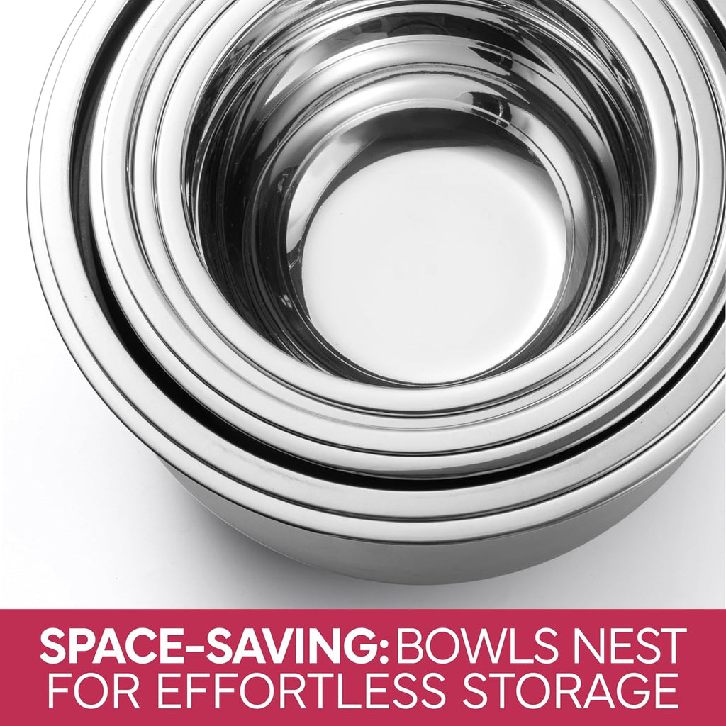 COOK WITH COLOR Stainless Steel Mixing Bowls Set with Lids - Nesting Bowls with Non-Slip Bottom, Rose, 12 Pieces