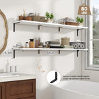 Fun Memories Deep Floating Shelves, 55W x 8D Floating Shelves Set of 2, Wall Mounted Shelf with Metal Brackets, Rustic Wood Wall Shelf for Bathroom, Kitchen and Living Room, White