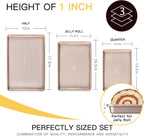 HONGBAKE Baking Sheet Pan Set of 3, Cookie Sheets for Oven, Nonstick Half/Quarter/Jelly Roll Pans with Diamond Texture Pattern, 0.8mm Thick Heavy Duty Cookie Tray, Champagne Gold
