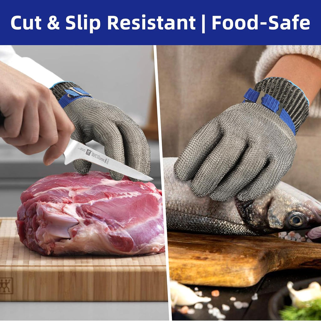 Schwer SlicePro ANSI A9 Cut Resistant Glove PR1706, Stainless Steel Mesh Metal Glove, Food Grade for Kitchen Cooking, Butcher Meat Cutting, Oyster Shucking, Mandoline, Non-PFAS (XL, 1 Pair)