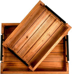 Coffee Table Tray Decorative Nested Vintage Wood Serving Tray Set for Eating, Breakfast, Party, Kitchen, Ottoman,Tea Coffee Table Large Ottoman Trays (Wood, 2pc)