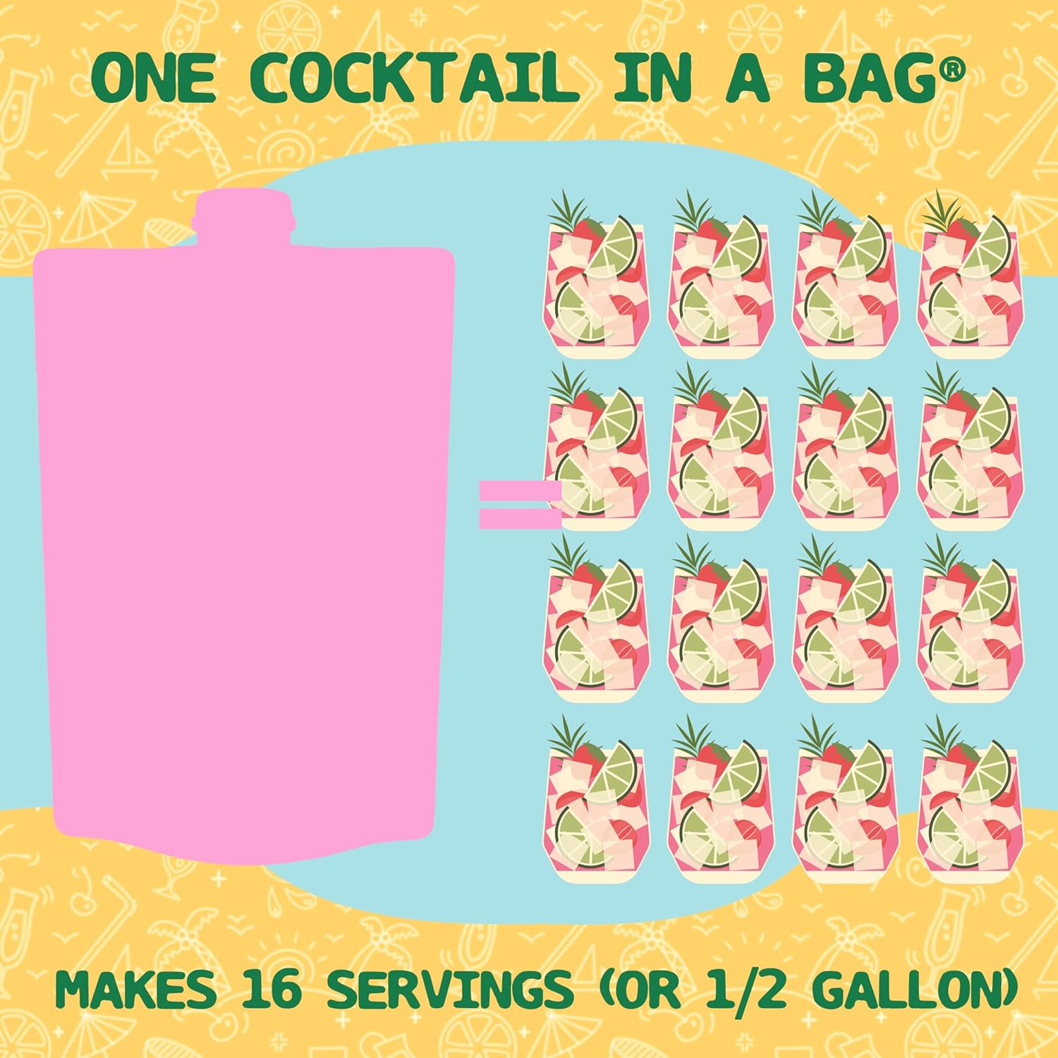 Lt. Blender's Strawberry Daiquiri in a Bag – Strawberry Daiquiri Mix - Each Bag Makes 1/2 Gallon - Non-GMO – No Daiquiri Machine Needed - Make a Cocktail, Wine Slushie or Mocktail - (Pack of 3)