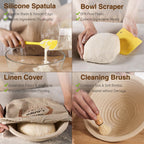 Wood Pulp Banneton Bread Proofing Basket Set, 9" 2.2LB Round Sourdough Banneton Basket Kit, Sourdough Bread Making Tool Baking Supplies with Proofing Bowl, Cover, Dough Whisk, Lame, Scraper