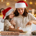 17" Premium Wood Rolling Pin with XMAS Embossed Designs | 3mm Deep Springerle Cookie Molds | Christmas Rolling Pin & Baking Gifts for Women | Includes 3-in-1 Cleaning Brush