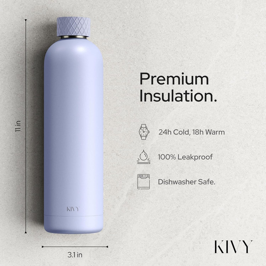 KIVY Stainless Steel Insulated Water Bottle 32oz [LEAK PROOF] - Insulated Stainless Steel Water Bottle - Thermo Flask Drinking Bottle - BPA Free Water Bottle