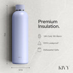 KIVY Stainless Steel Insulated Water Bottle 32oz [LEAK PROOF] - Insulated Stainless Steel Water Bottle - Thermo Flask Drinking Bottle - BPA Free Water Bottle
