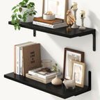 Fun Memories Deep Floating Shelves, 24W x 8D Floating Shelves Set of 2, Wall Mounted Shelf with Metal Brackets, Rustic Wood Wall Shelf for Bathroom, Kitchen and Living Room, Black