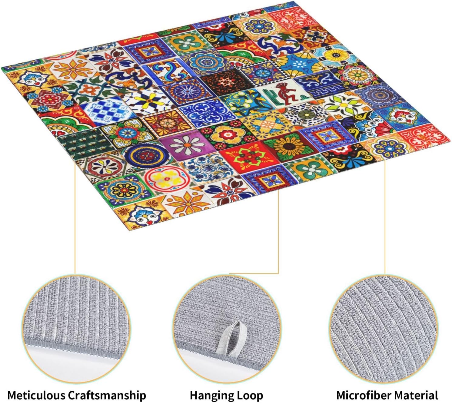 Bohemian Chic Floral Dish Drying Mat, Highly Absorbent Microfiber Kitchen Counter Pad Reusable Washable, 16*18"