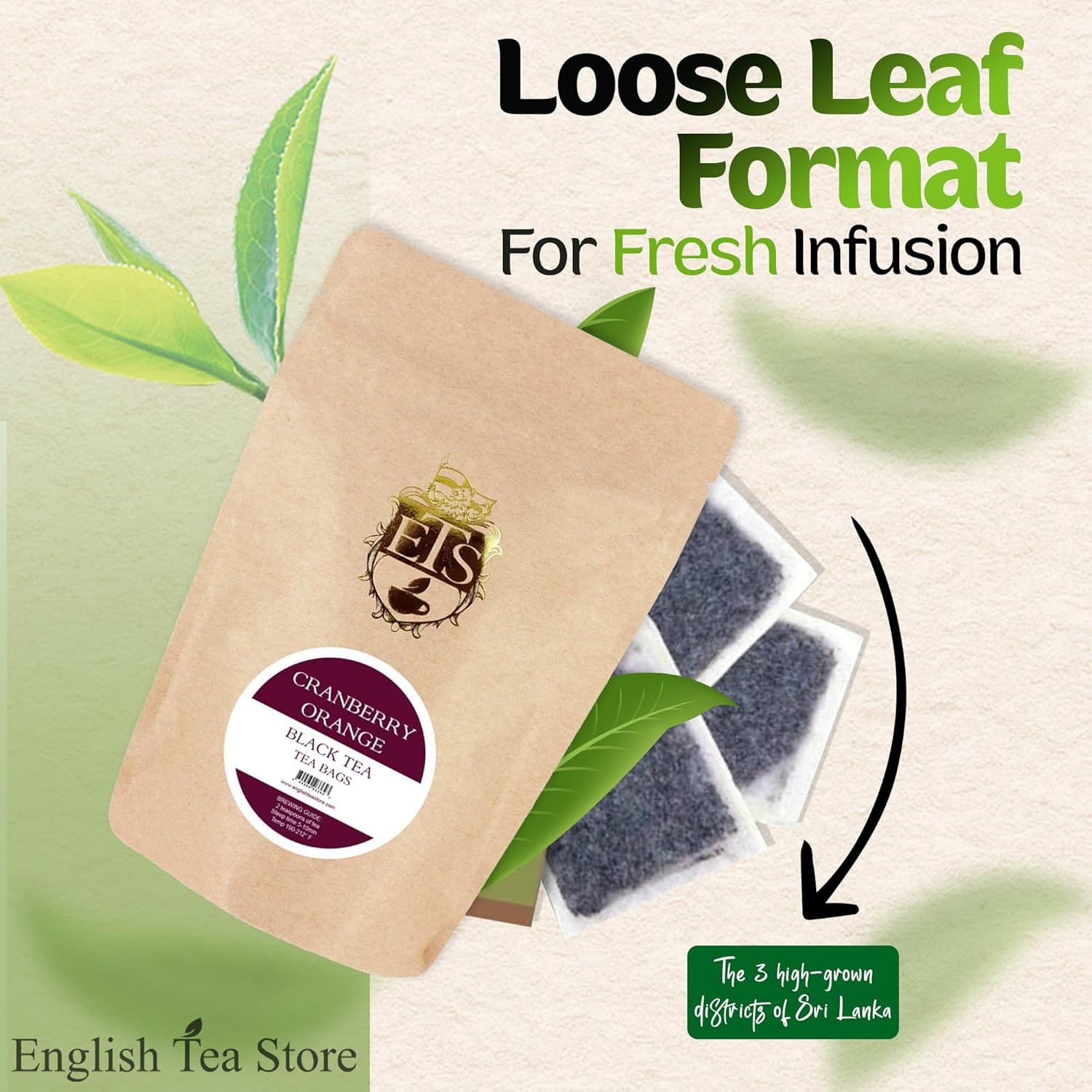 English Tea Store - Cranberry Orange Flavored Black Tea | Tart Cranberry & Sweet Citrus Blend | Natural Fruit Infused | Small Batch Crafted | 25 Teabags Pouch | No Strings or Tags