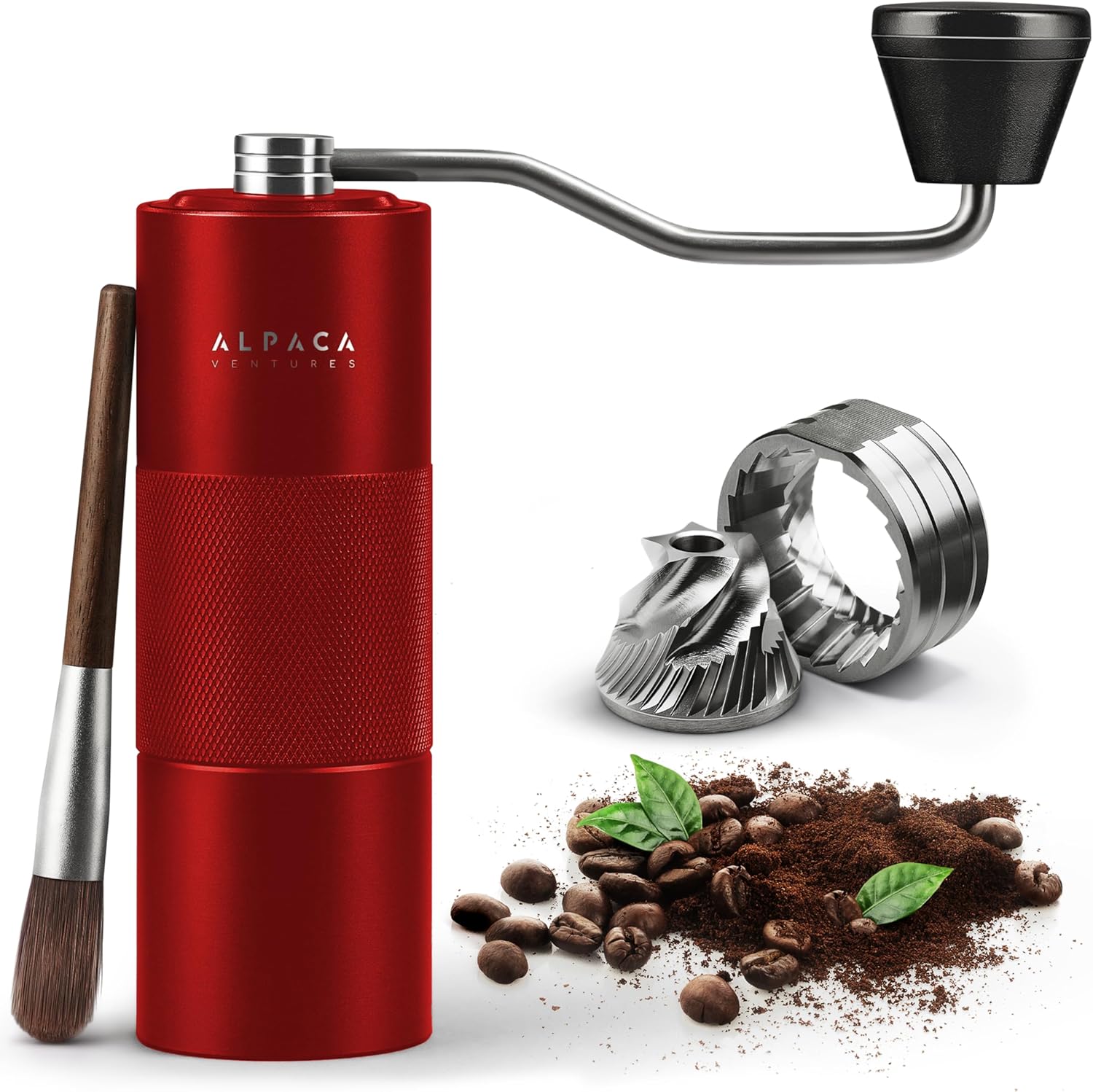 Manual Coffee Grinder by Alpaca Ventures - Stainless Steel Conical Burr Coffee Grinder Manual with Adjustable Setting Double Bearing Hand Espresso Grinder Perfect for Home, Office and Camping