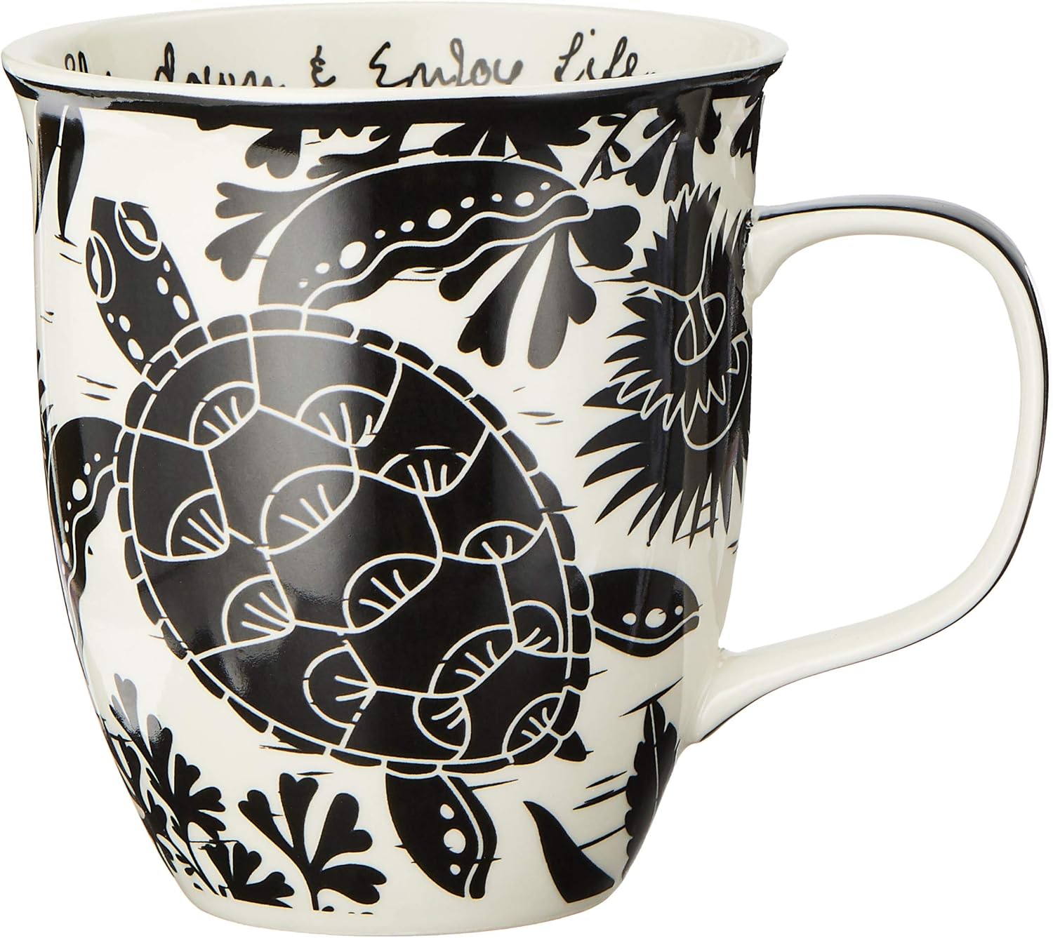 Karma Gifts 16 oz Black and White Boho Mug Sea Turtle - Cute Coffee and Tea Mug - Ceramic Coffee Mugs for Women and Men, 1 Count (Pack of 1)