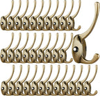 IBosins 32 Pack Antique Brass Coat Hooks Wall Mounted with 64 Screws Retro Double Hooks Utility Hooks for Coat, Scarf, Bag, Towel, Key, Cap, Cup, Hat