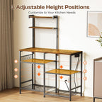 Huuger 39.4 Inch Bakers Rack with Power Outlets, Kitchen Microwave Stand with Storage, Coffee Bar with 4 Hooks, 3-Level Height Open Shelves, Retro Brown