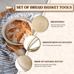 Banneton Bread Proofing Basket Set of 2, 9 Inch Round Sourdough Proofing Basket, Sourdough Starter Kit, Sourdough Bread Baking Supplies with Dough Scraper, Danish Dough Whisk, Bread Lame, Bowl Scraper