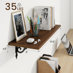 RICHFOCUS Floating Shelves for Wall Decor, 24Inch Wall Shelves Set of 2, 24W x 8D Floating Shelves Wall Mounted with Metal Brackets, Rustic Wood Shelves for Living Room Bedroom Kitchen, Walnut