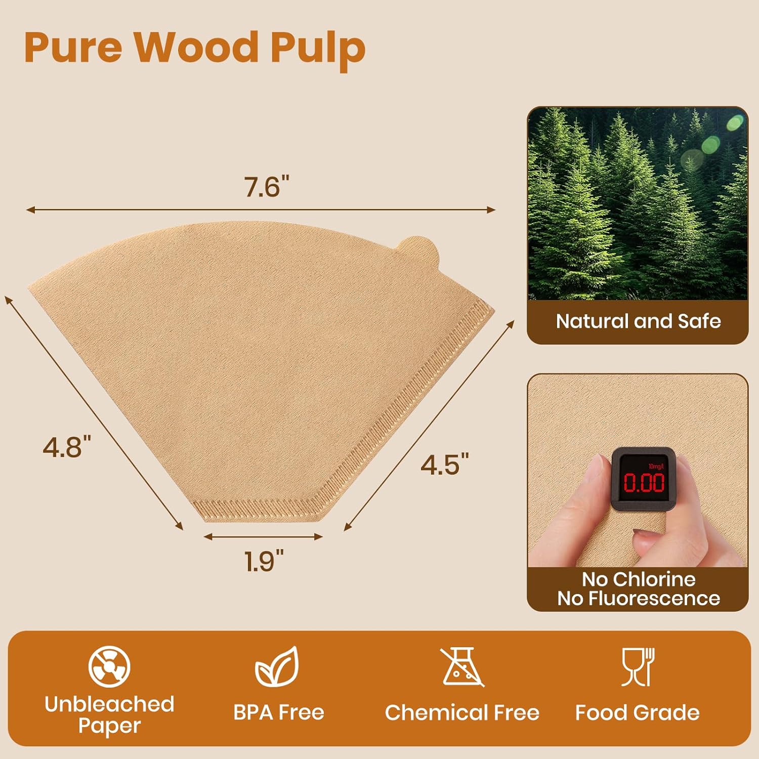 #4 Cone Coffee Filters 8-12 Cup, 200 Count Unbleached Natural Coffee Paper Filters, No Blowout, Disposable Coffee Filter for Pour Over and Drip Coffee Maker