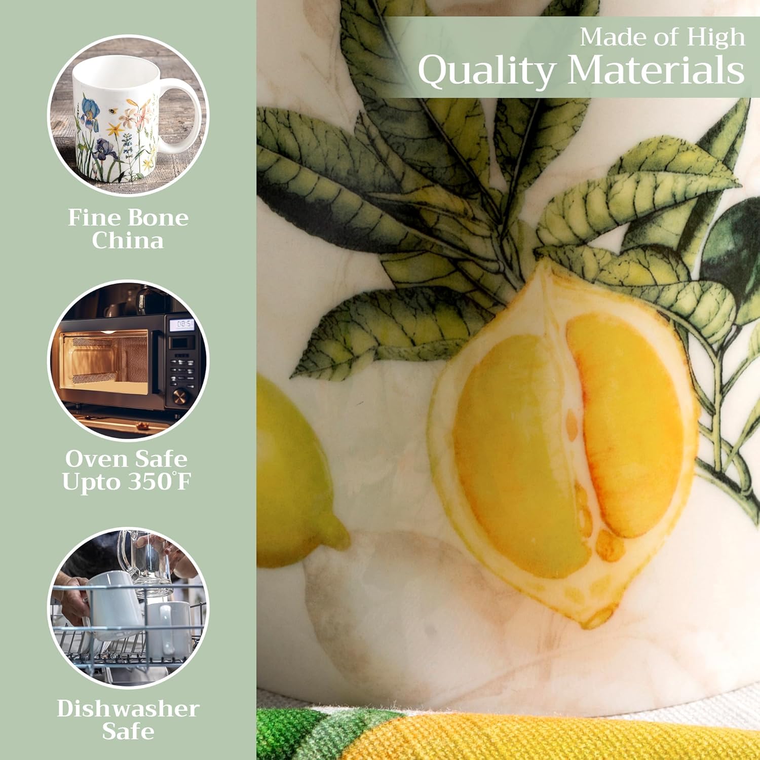 Maison d' Hermine Coffee Mug with Handles Fine Bone China Mugs Pack of One Tea Cups for Hot Beverages Cappuccino Latte Home Restaurant Office Perfect for Gift (Limoncello - Combava, 15 Ounce)