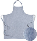 Solino Home 100% Pure Linen Apron for Women & Men - Navy and White Stripe Full Midi Bib Apron, Adjustable Neck Strap with Center Pockets for Kitchen, Chef - Handcrafted from European Flax