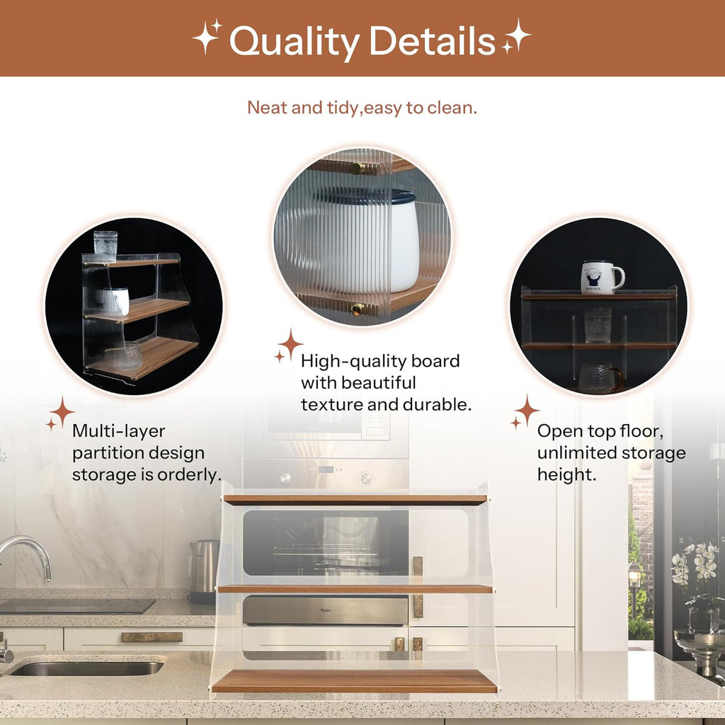 Coffee Mug Holder Wooden Cup Station Organizer 3 Tier Cup Holder for Coffee Bar Mug Display Rack for Countertop Mug Holder Shelf for Home Kitchen Nut Brown Solid Wood