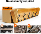 SKOLOO Wall Shelf with Hooks, 24-Inch Brown Coat Rack Wall Mount with Shelf Organizer - Lightweight & Sturdy, 5 Tri Hooks - Perfect for Entryway, Hallway, Living Room, Bedroom, Mudroom
