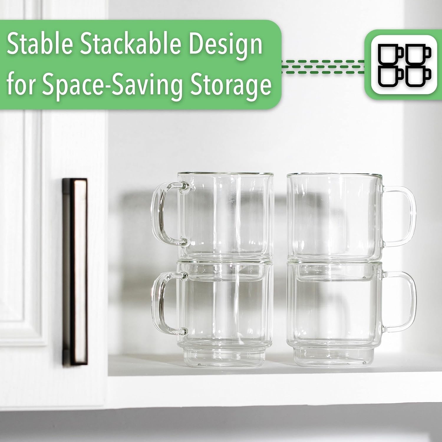 BTaT- Stackable Espresso Cups, Set of 4 (5.0 oz, 150 ml), Double Wall Glass Coffee Mugs, Clear Tea Cup, Demitasse