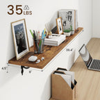 RICHFOCUS Floating Shelves for Wall Decor, 39.4W x 8D Wall Shelves Set of 2, 8 Inch Deep Rustic Wood Shelves Wall Mounted with Brackets, Long Shelves for Living Room Bedroom Kitchen, Rustic Brown