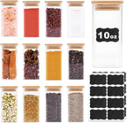 Glass Food Storage Jars Square 10oz, 12 Pack Glass Jars With Bamboo Lids, Kitchen Storage Containers For Spice, Candy, Cookie, Storage For Pantry Organizers