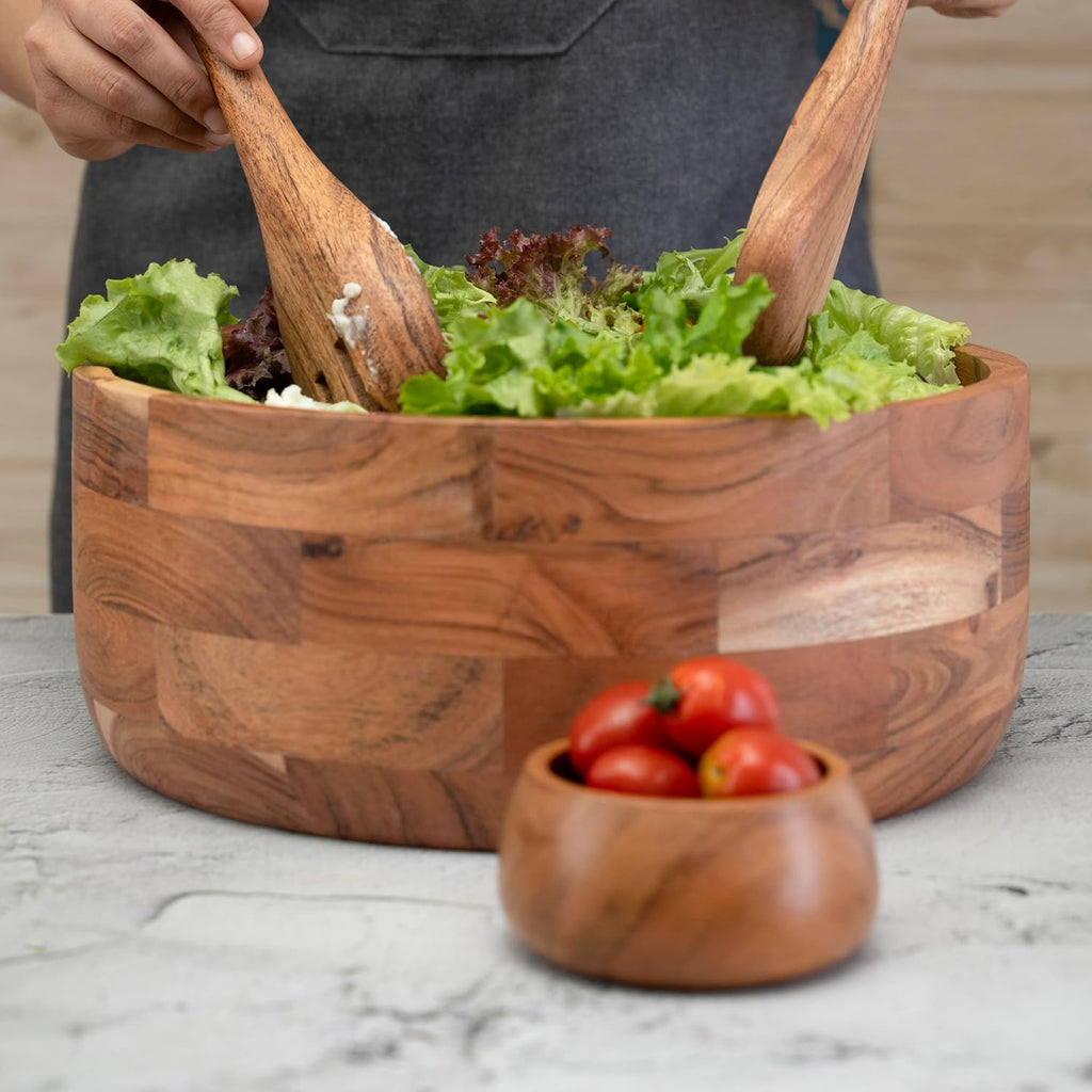 Luxe Designs 12" Wooden Salad Bowl Set with Serving Utensils Eco-Friendly, Multipurpose Mixing & Serving Bowl for Salads, Pasta, Fruits & More – Durable & Stylish Kitchen Essential