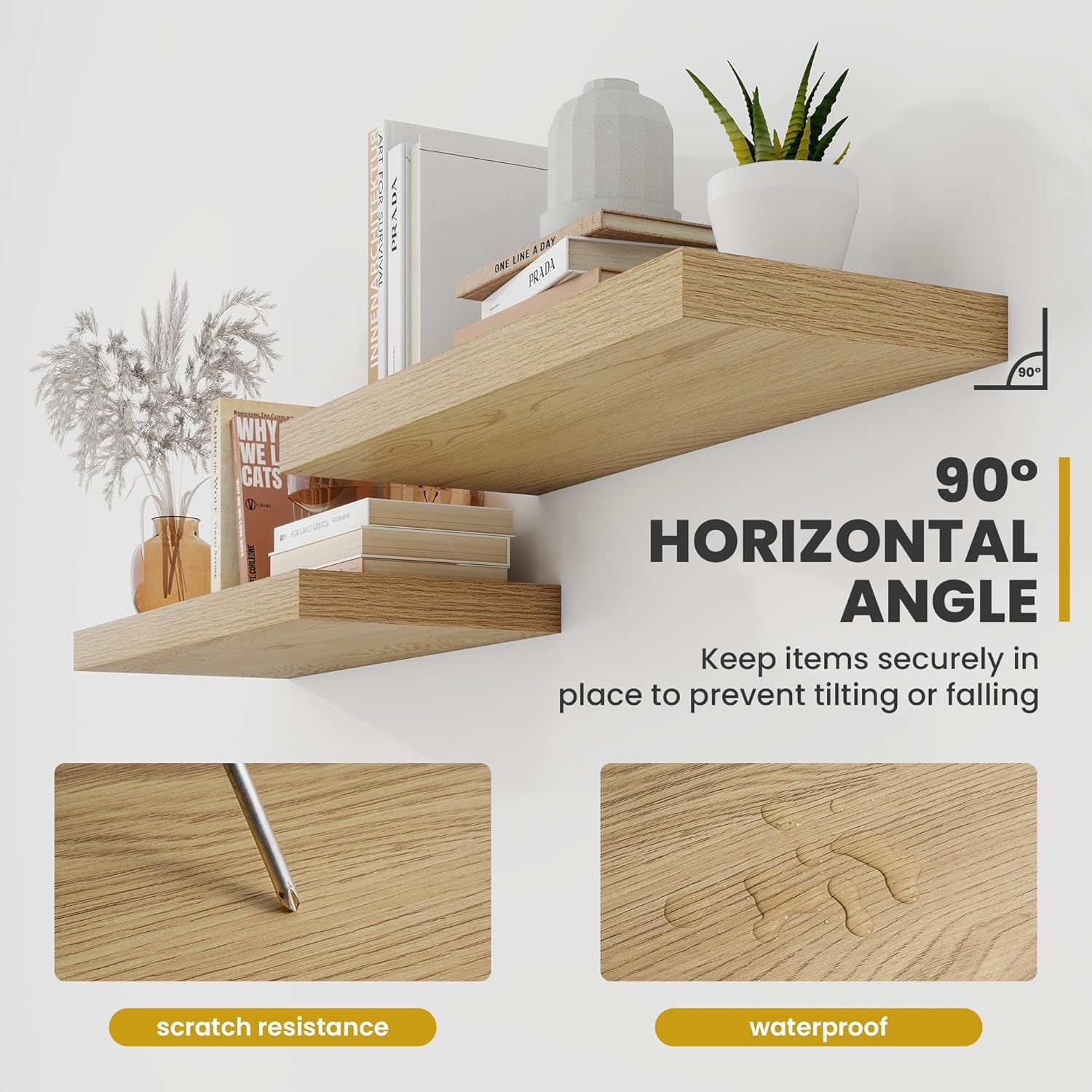 48 Inch Floating Shelves, 9.3" Deep Floating Shelf Wall Mounted, 48" Wall Shelves, Rustic Deep Bookshelf, Large Display Shelves & Storage Shelves for Bedroom, Living Room, Oak, Set of 1