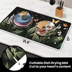 17"x 32" Coffee Bar Mat, White Campanula Absorbent Dish Drying Mat Cuttable Hide Stain Draining Table Pad for Kitchen Counter, Coffee Bar Accessories