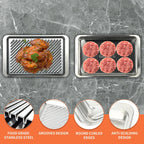 Grilling Prep and Serve Trays, Set of 2 Stackable Stainless Steel BBQ Trays Marinating Tray Serving Platter for Plating Food BBQ Prep Tub for Marinating Meats, Grill Accessories