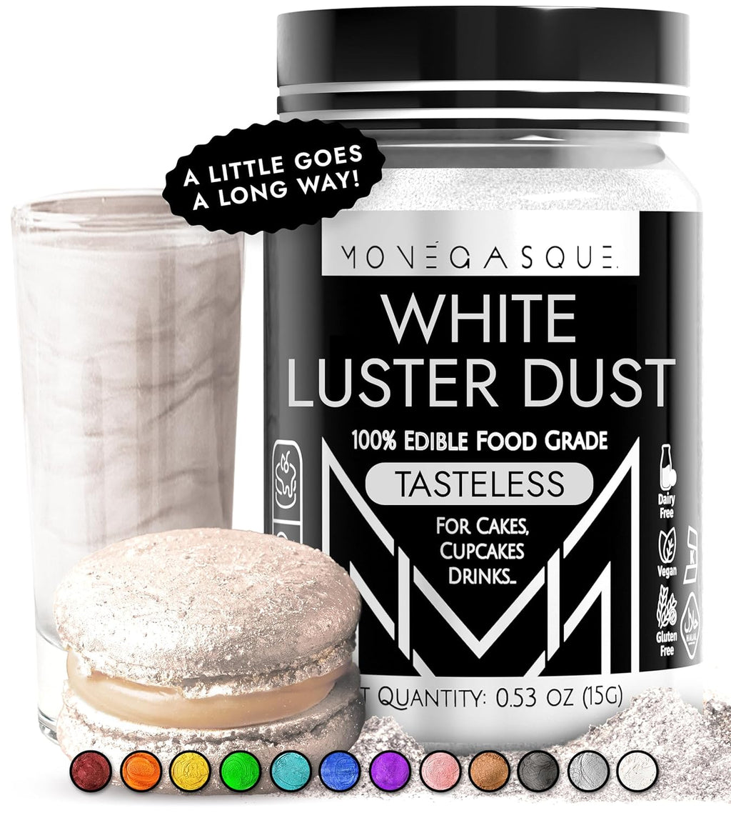 MONÉGASQUE White Edible Glitter for Drinks 15g – Edible Glitter for Cakes & Cocktails - Halloween Sprinkles White Luster Dust for Cocktail, Cake Decorating, Food Decorations Spray - Drink Shimmer