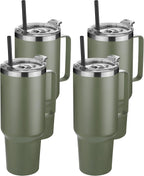HASLE OUTFITTERS 40 oz Stainless Steel Tumbler with Handle, Vacuum Insulated Tumblers Bulk, Reusable Double Wall Travel Coffee Mug, Durable Powder Coated Water Bottles(Army Green, 4)