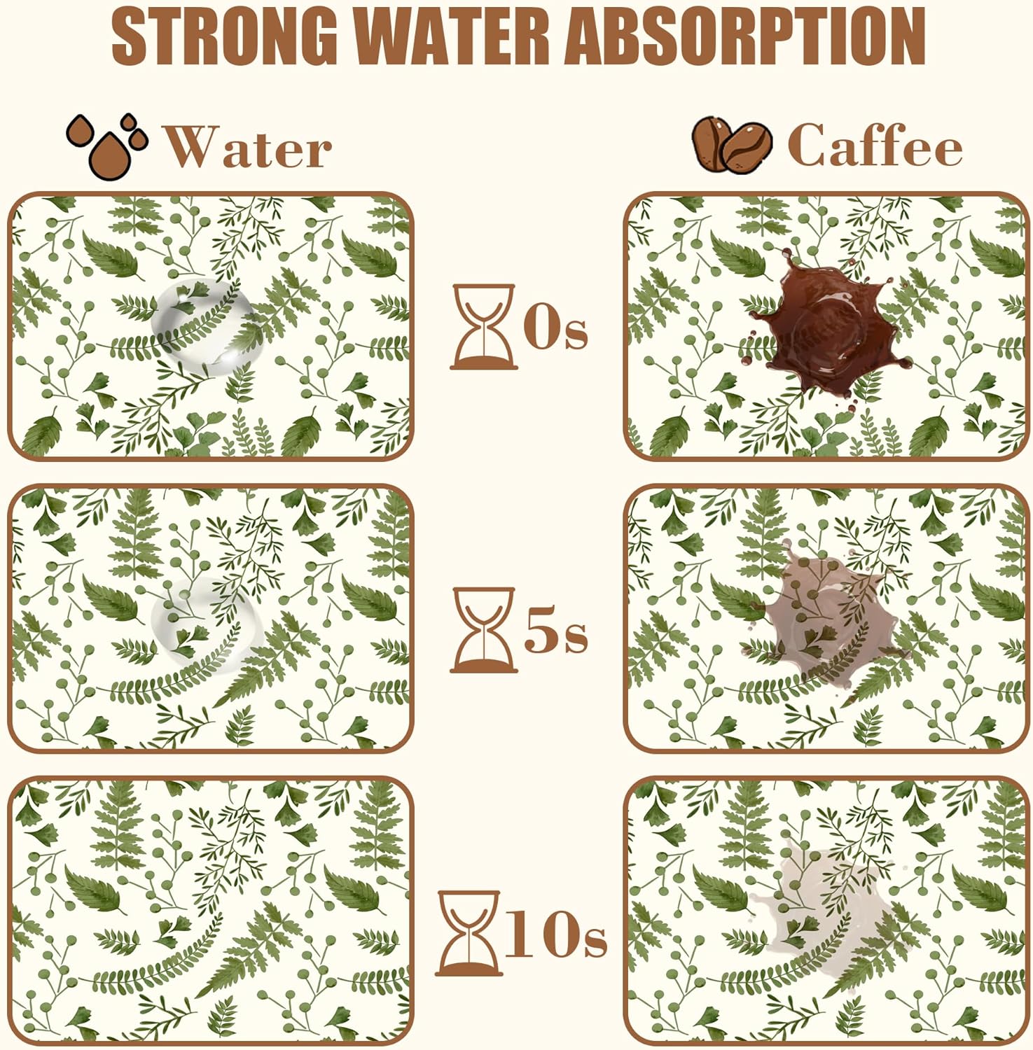 Green Leaf Coffee Mat Herb Dish Drying Mat for Kitchen Counter Hide Stain Rubber Backed Absorbent Coffee Bar Accessories Fit Under Espresso Machine Cafe Table, 11.8 x 19.7 Inch